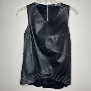 ZARA Top Womens Medium Faux Leather Sleeveless Exposed Rear Zip Contrast Stitch